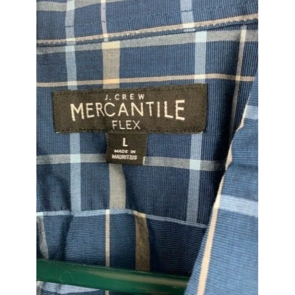 J Crew Mercantile Flex Mens Shirt Size L Blue Plaid Long Sleeve